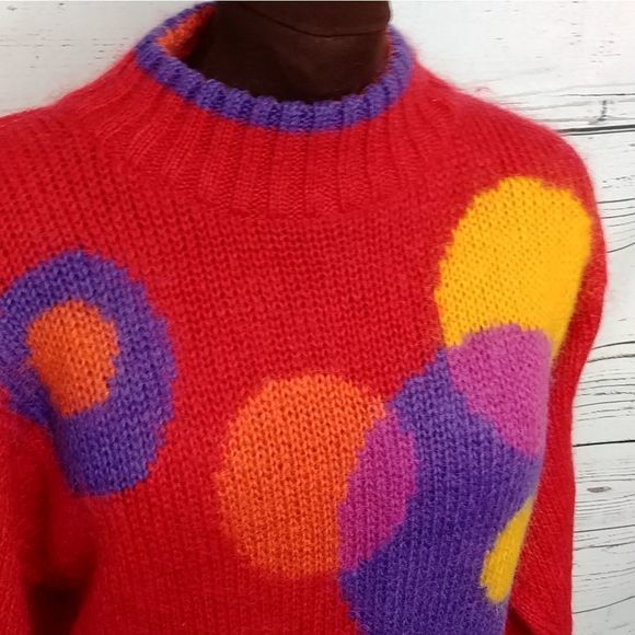 Vintage Tarazzia Red Geometric Mohair Sweater - Picture 3 of 7